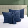 100% Egyptian Cotton Pillow Protectors Set of 2, 600 Thread Count King Size Bed Pillow Cases with Zipper, Sateen Weave Cooling Pillow Cover Quiet and Breathable Easy Care (2PCS, Striped Navy Blue) view 1