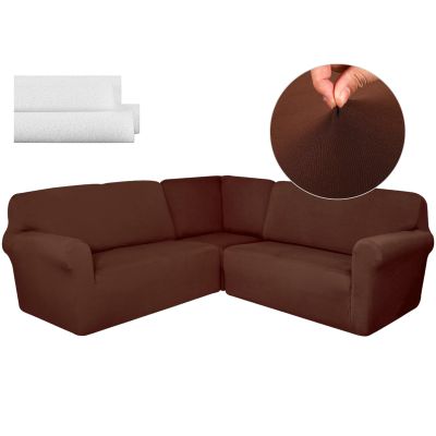 Breling 3 Pcs L Shaped Couch Covers for Sectional Corner Sofa Stretch 5 Seat Washable Corner Sofa Slipcover Sectional Couch Protector for Living Room(Brown,Milk Silk)