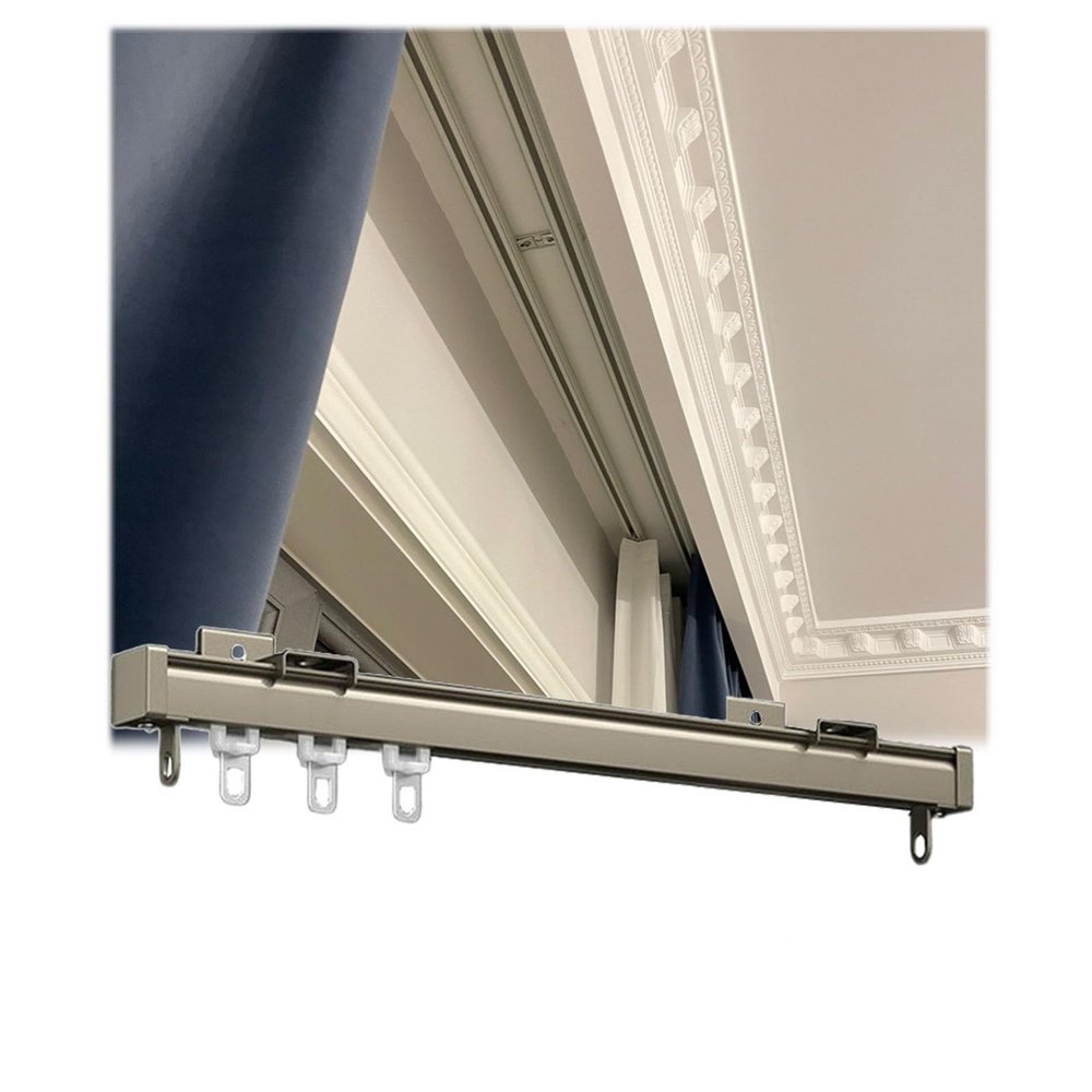 Ceiling Curtain Track, Heavy Duty Aluminium Curtain Track System, Curtain Rail With Mute Rollers, Perfect For Bay Windows, Caravan Curtains, Trailers, Room Dividers ( Color : Champagne , Size : 1.8m/6