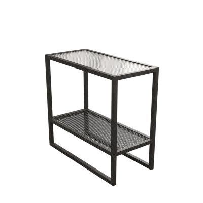 2 Tier Square Coffee Table, Stylish Narrow Snack Table with Metal Mesh Shelves, Modern Storage Sofa Side Table for Flower Shop Living Room Balcony(Size:60 * 28 * 55CM,Color:A)
