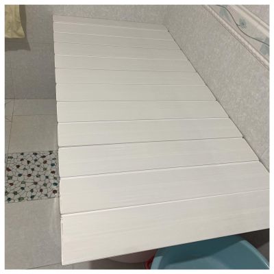 Bathtub Tray 0.6cm Thickness Bathtub Cover Bath Shelf, PVC Folding Anti-dust Board, Scalable Insulation Shutter Bath Lid Bathtub Tray for Book Wine Phone Bathroom Shower Multifunctional (Color : Whit