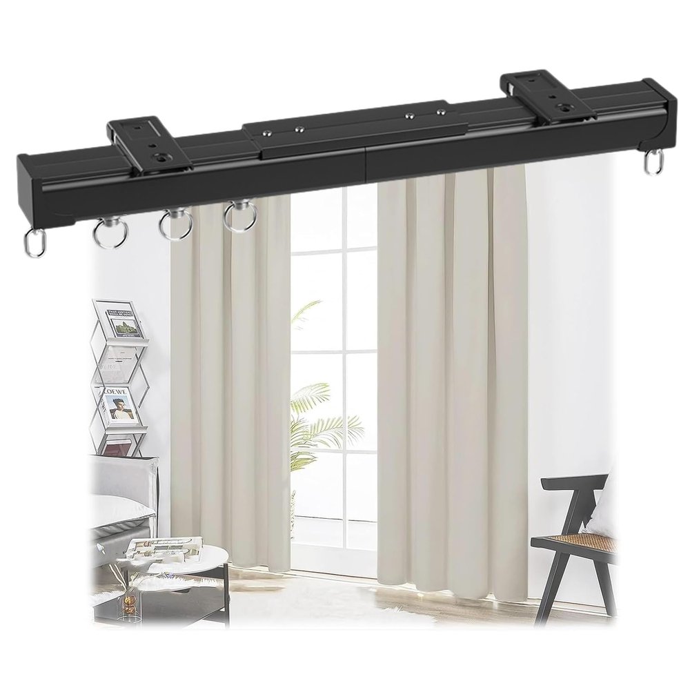 Heavy Duty Curtain Track Rails,Ceiling Or Wall Mount 50-600 Cm Aluminium Sliding Curtain Track System Kit For Room Dividers, Bedroom Privacy, Shower Curtain Rod,Straight Curtain Track ( Color : Black
