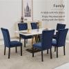 adochr Velvet Dining Chairs Set of 6, Upholstered Dining Room Chairs with Wooden Legs & Nailed Trim, Parsons Kitchen Chair 350 LBS Capacity, Blue view 4