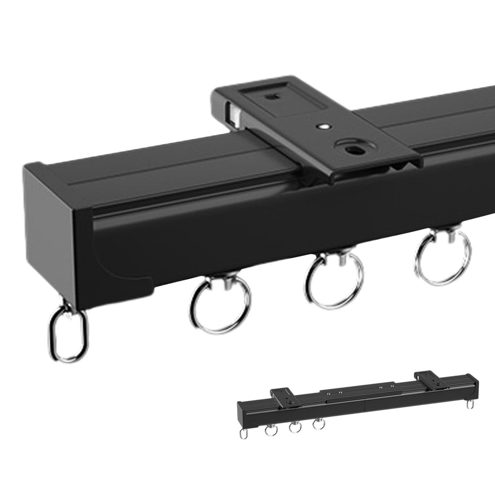 Curtain Track Ceiling Or Wall Mount Curtain Rail Sliders Syatem, Heavy Duty Aluminum Alloy Curtain Track , For Holding Curtain Panels, Room Dividers, Drapes, Straight Curtain Track ( Color : Black (To