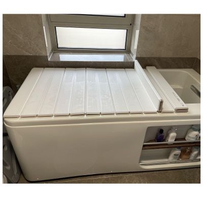Bathtub Tray Heat-Resistant Bathtub Cover Dust Board, 1cm Thickness Shutter Bath Lid Bathtub Tray, Folding Multifunction Scalable Dust-Proof Storage Cover, Bearing 10kg Multifunctional (Color : White