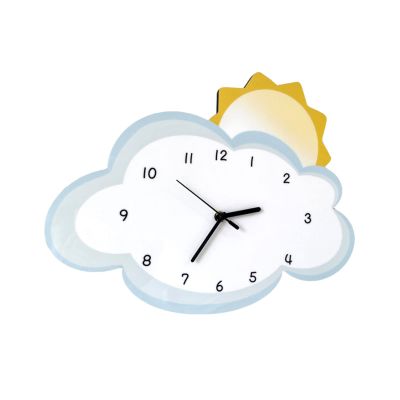 Decorative 3D Cartoon Sun & Cloud Wall Clock Cute Silent Hanging Clock Creative Modern Battery Powered Wall Clock for Playroom Nursery Hotel Reloj de Pared