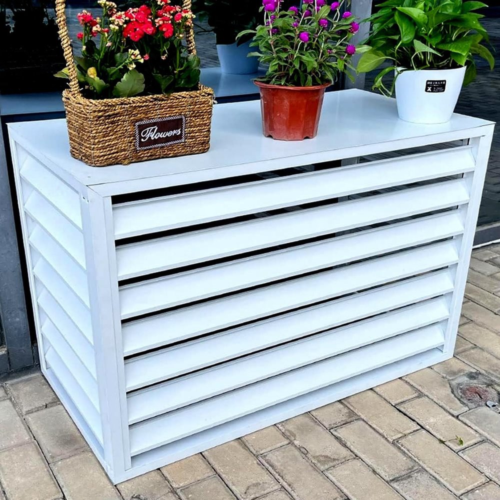 DELURA Air Conditioner Fence, Aluminum Shutter Privacy Fence, Privacy Screen No-Dig Kit - 4 Panels (Color : White, Size : 2-3P 110x60x80cm)