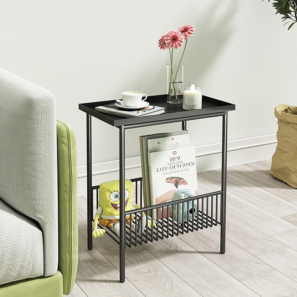 GQMYCDM End Table/Side Table/Night Stand/Bedside Table Sofa Table with Metal Frame Narrow Nightstand with Storage Shelves for Small Space (Color : White)