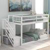 Merax Twin Over Twin Floor Bunk Bed, Solid Wood Twin Bunk Bed Frame with Storage, No Box Spring Required (Without Slide, White) view 1