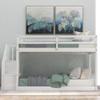 Merax Twin Over Twin Floor Bunk Bed, Solid Wood Twin Bunk Bed Frame with Storage, No Box Spring Required (Without Slide, White) view 3