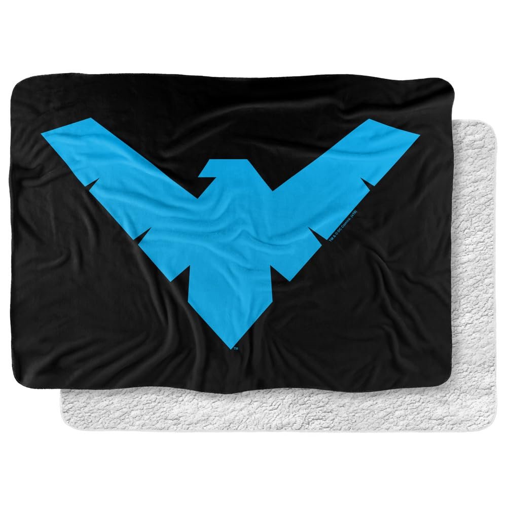 Batman Blanket, 60"x80", Nightwing Symbol Silky Touch Sherpa Back Super Soft Throw Blanket