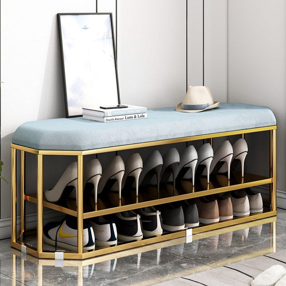 YHKJLYH Shoe Bench, Modern Industrial Shoe Storage Bench, Shoe Storage Organizer Rack, Metal Shoe Rack, for Hallway, Living Room, Bedroom