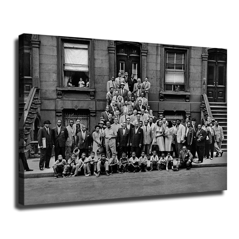 1958 Vintage Black and White Portrait A Great Day In Harlem Poster Canvas Print Modern Office Living Room Bathroom Decor Wall Art Gift (Framed,2432inch)