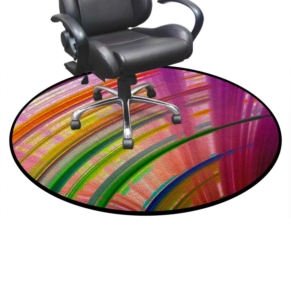 SARMSX Magenta Blue Gaming Chair Mat Round Floor Mats for Office Chair Computer Gaming Desk Mat for Rolling Chair Non-Slip Gaming Rug Contour Stripes Modern Artwork Diameter 35.4 in