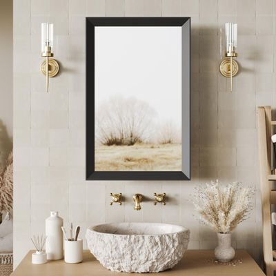 AGDULL Retro-Style Medicine Cabinet with 17x27 Solid Wood Mirror Frame, Bathroom Recessed Wall Cabinet, Living Room Wood Storage Cabinet, Black