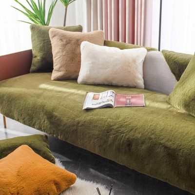 Furniture Covers Faux Rabbit Fur Sofa Covers Soft Fluffy Plush Sofa Cushion Non Slip Sectional Couch Covers Winter Warm Sofa Throw Slipcovers Modern Minimalist Sofa Towel ( Color : Dark Green , Size :
