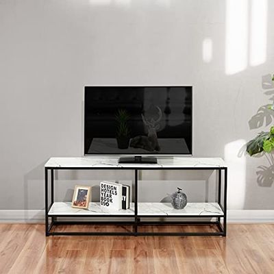 59.8" TV Stand for TV up to 65 Inches with Storage Tier, Marble & Black
