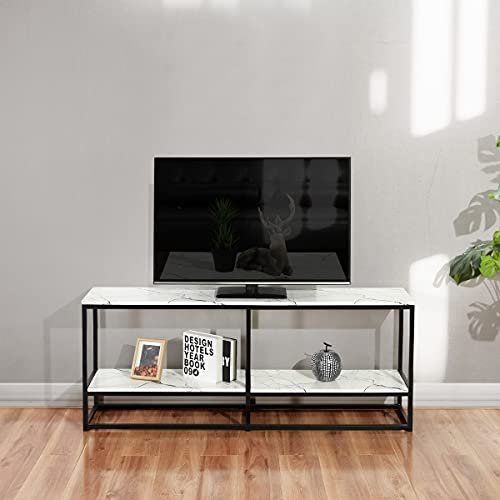 59.8" TV Stand for TV up to 65 Inches with Storage Tier, Marble & Black