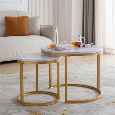 Modern Nesting Coffee Table,Golden Metal Frame with Marble Color top-23.6"