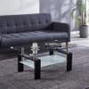 Artisan Center Coffee Table, Tempered Glass Top Stainless Steel Legs for Living Room, 37" Lx22 Dx16 H, Black view 1