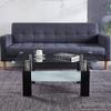 Artisan Center Coffee Table, Tempered Glass Top Stainless Steel Legs for Living Room, 37" Lx22 Dx16 H, Black view 2