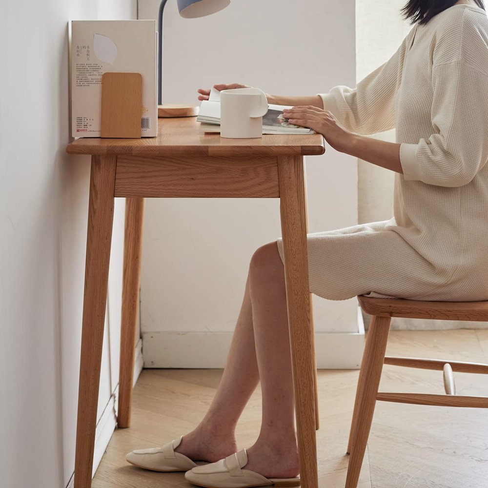 100% Solid Wood Natural Wood Computer Desk Study Desk Oak Natural Wood PC Desk Work Desk Dressing Table Slim Solid Wood with Drawer Simple Work from Home Width 100 cm Depth 50 cm Wood Grain Wooden