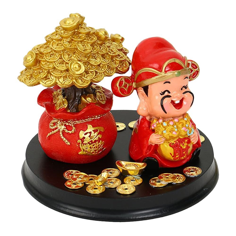 Garneck God of Wealth Ornament Fengshui Bonsai Tree Bonsai Money Tree Feng Shui Shen Buddha Statute Desk Topper Prosperity Crystals Decor God of Statues Toy Lucky Resin