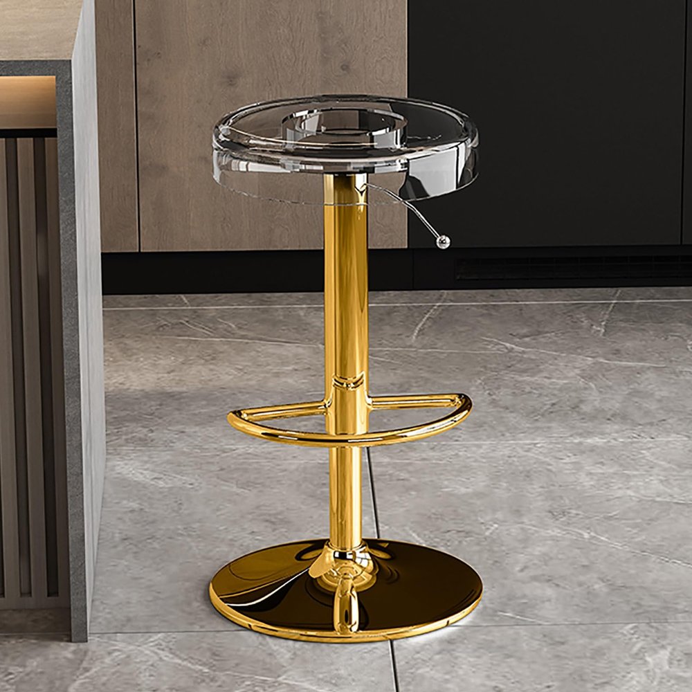 Acrylic Bar Stools,Bar Stool Barstools Bar Chairs Counter Height Adjustable Swivel Stool,Kitchen Counter Stools (Color : Clear, Size : Gold Lifting Rod)