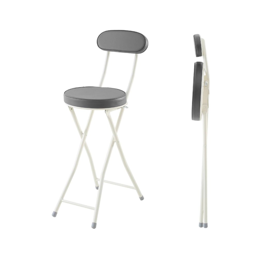 24inch/60cm Folding Bar Stool, Counter Height Foldable Chair with Padded Seats, Kitchen Breakfast Tall Stool with Backrest, Fold Up Sitting Stool Chair for Adults, 260lb Capacity (Color : Gray, Size