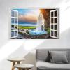 3D False Window Mountains Waterfall White Clouds Canvas Print Wall Art Window View Print On Canvas Modern Landscape Pictures for Living Room 70x105cm Framed view 2