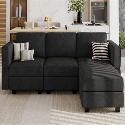 Belffin Small Sectional Sofa Modular L Shaped Couch 3 Seater Sectional Couch Convertible Chaise Ottoman with Storage Black