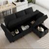 Belffin Small Sectional Sofa Modular L Shaped Couch 3 Seater Sectional Couch Convertible Chaise Ottoman with Storage Black view 3