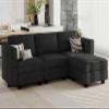 Belffin Small Sectional Sofa Modular L Shaped Couch 3 Seater Sectional Couch Convertible Chaise Ottoman with Storage Black view 4