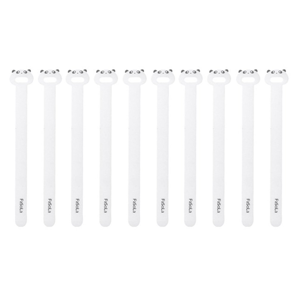 Worparsen Flexible Wire Manager Food Bag Organizer 10pcs Reusable Nylon Cable Organizer Fastener Tape Fixing Cute Cartoon Bear Design White B