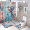 Peach Blossom Hummingbirds Shower Curtain Sets for Bathroom, 4 Pieces Pink Flower Beautiful Birds Bathroom Decor Set Waterproof Shower Curtains with 12 Hooks Toilet Lid Rug and Bath Mat view 1