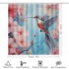 Peach Blossom Hummingbirds Shower Curtain Sets for Bathroom, 4 Pieces Pink Flower Beautiful Birds Bathroom Decor Set Waterproof Shower Curtains with 12 Hooks Toilet Lid Rug and Bath Mat view 2