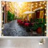CORFOTO 180x98 Inch Italy Town Street Tapestry Cozy Old Street Cafe Italian Town Sunset Landscape Wall Hangings for Europe Travel Party Decoration Living Room Dorm Bedroom Wall Hanging Decor view 2