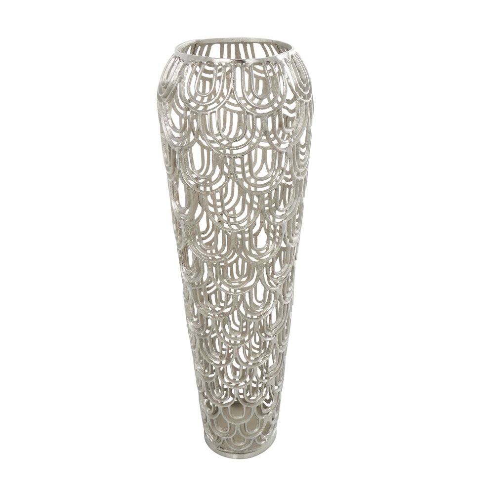 Deco 79 Aluminum Metal Geometric Decorative Vase Tall Art Deco Inspired Arched Centerpiece Vase, Vase for Home Decoration 11" x 11" x 35", Silver