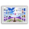 3D False Window Lavender Field Hot Air Balloon Canvas Print Wall Art Window View Print On Canvas Modern Landscape Pictures for Living Room 70x105cm Framed view 1