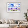 3D False Window Lavender Field Hot Air Balloon Canvas Print Wall Art Window View Print On Canvas Modern Landscape Pictures for Living Room 70x105cm Framed view 3