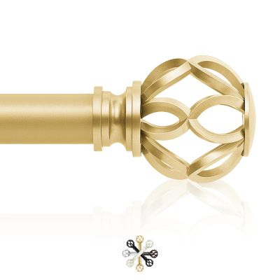 TVWOO Gold Decorative Farmhouse Curtain Rods:18-45" Adjustable Heavy Duty Single Window Curtain Rod for Bedroom Living Room,Brass Gold Boho Rustic Drapery Rods with Vintage Twist Finial Easy Install