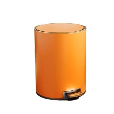 Kitchen Garbage Can Trash Can Household Stainless Steel Trash Can Living Room Kitchen Large Capacity Bathroom With Foot Pedal Waste Paper Basket With Lid Office Trash Can ( Color : Orange , Size : Med