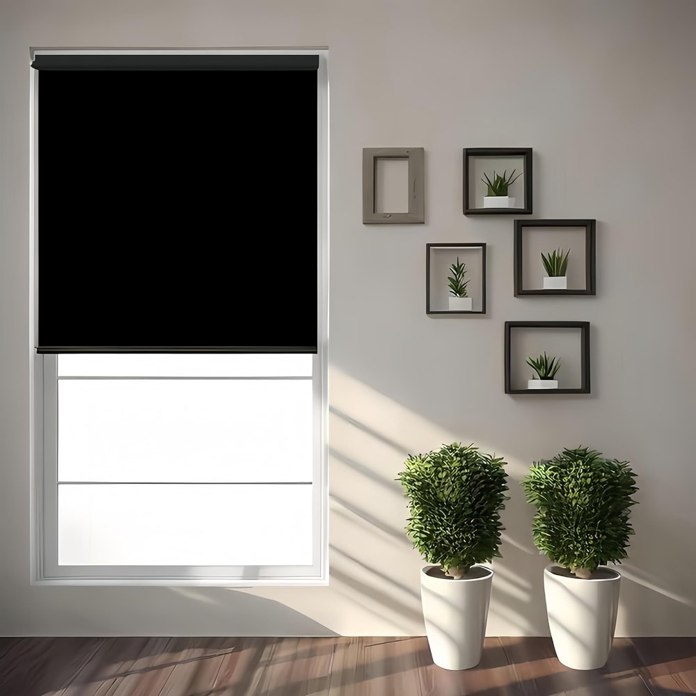 SLDSVVWD Cordless Roller Shades Blackout Blinds for Windows Room Darkening Rolled Up Shades with Spring System,UV Protection Custom Window Shades Pull Down for HomeOffice (51" WxCustom Black)