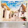 CORFOTO 117x78 Inch Italy Town Street Tapestry Famous Trulli Houses Sunny Blue Sky Italian Street Wall Background for Europe Themed Party Decor Wedding Bedroom Living Room Dorm Wall Hanging view 2