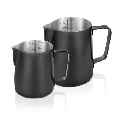 2 Pack Matte Black Milk Frothing Pitcher, 12oz/350ml & 20oz/600ml Espresso Steaming Pitcher, Stainless Steel Milk Frother Steamer Cup, Perfect for Espresso Coffee Cappuccino Latte Art