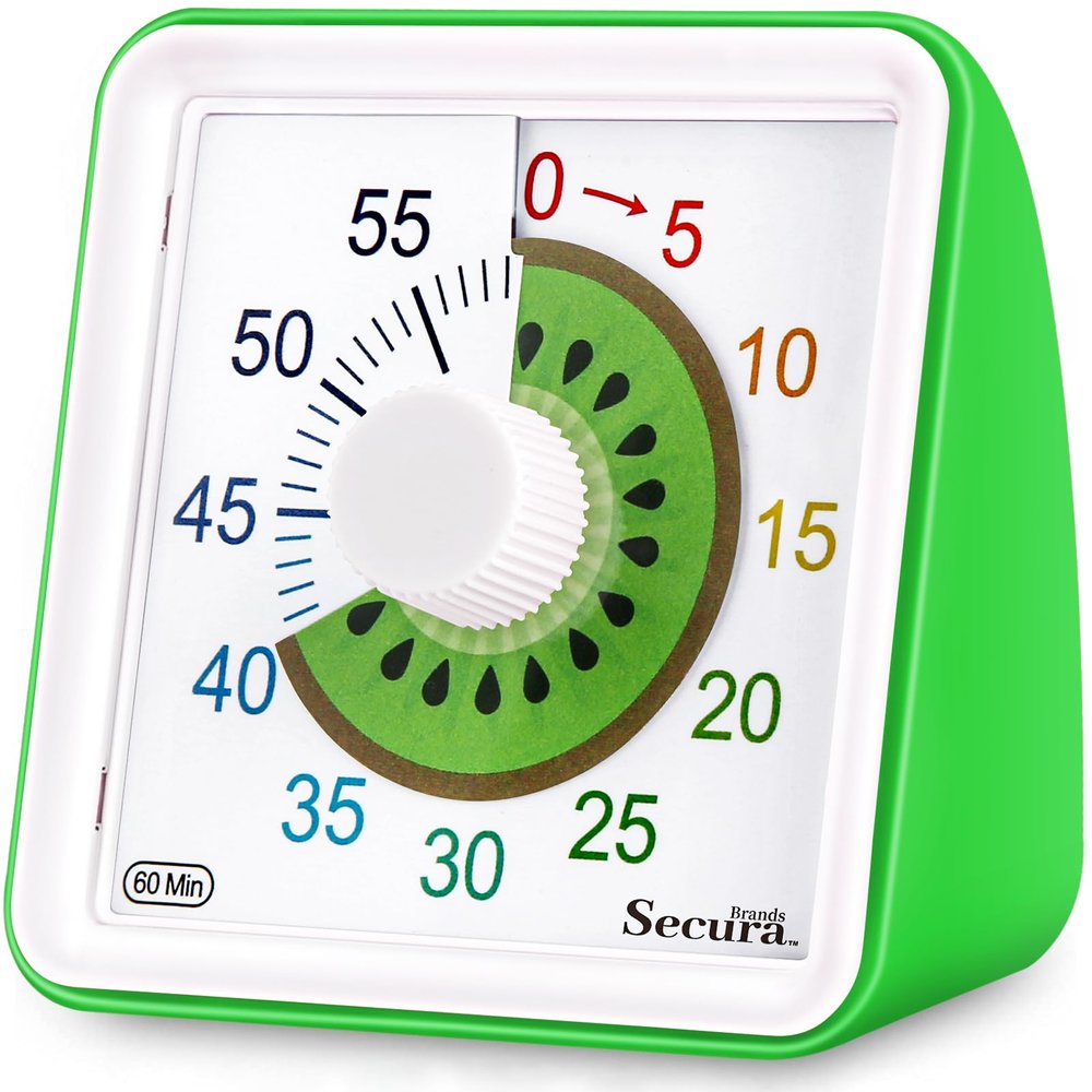 Secura 60-Minute Visual Countdown Timer for Kids & Adults, Classroom Time Management Tool (Green)