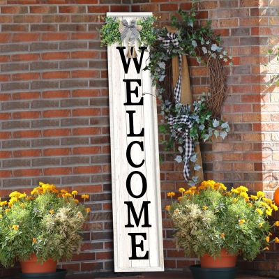 flowtorely Outdoor Welcome Sign for Front Porch Standing 45"9" Tall Vertical Wood Frame Front Door Long Leaner farmhouse Outside Rustic Large Welcome Signs Vintage Home Decorations (White)