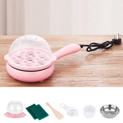 Plplaaoo 2 in 1 Electric Egg Poacher with Frying Pan Multifunction Egg Maker with Auto Shut Off, Non-Stick Egg Cooker for Breakfast at Home (Pink)