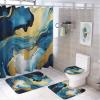 Scandinavian Style Marble Shower Curtain 4 Piece Sets with Non-Slip Rugs,Toilet Lid Cover And Bath Mat Navy Blue Gold Fluid Abstract Modern Waterproof Shower Curtain with 12 Hooks Bathroom Set Home De view 1