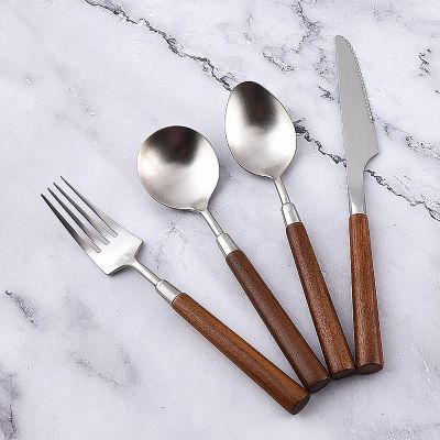 32 PCS Silverware Set Stainless Steel Silverware Sets for 8 Flatware Set Wood Handle Cutlery Set Utensil Set Home & Kitchen Family Gatherings Christmas